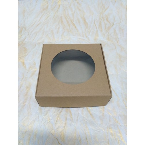 Коробка для пряника, цукерок, біжутерії, макаронс КРАФТ з віконцем, 100*100*35