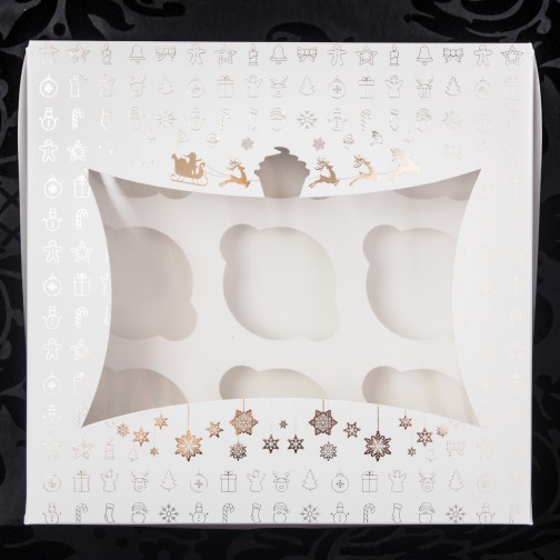 Новорічна коробка для 9 капкейків (золоте тиснення)., 240*250*90