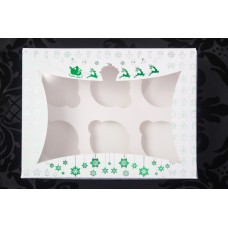 Новорічна коробка для 6 капкейків (зелене тиснення), 240*180*90мм