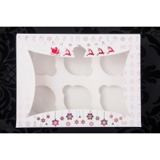 Новорічна коробка для 6 капкейків (червоне тиснення), 240*180*90мм