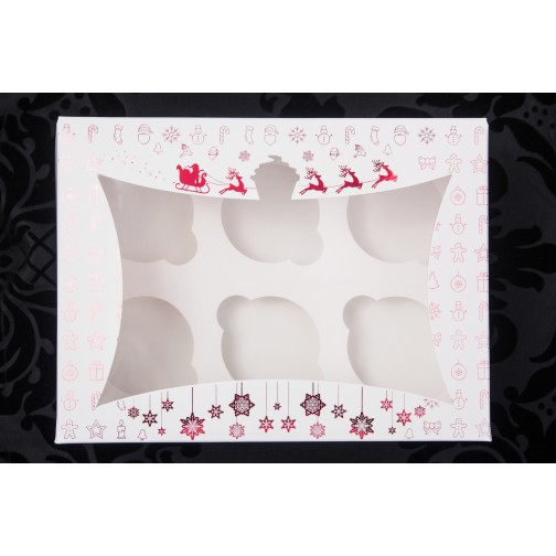 Новорічна коробка для 6 капкейків (червоне тиснення), 240*180*90мм