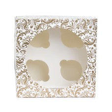 Коробка для 4 капкейків "Золотий візерунок" з віконцем, 200*200*105