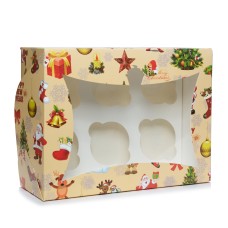 Коробка на 6 капкейків "Новорічна" з віконцем, 240*18*90мм