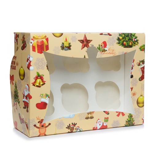 Коробка на 6 капкейків "Новорічна" з віконцем, 240*18*90мм