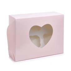 Коробка на 6 капкейків "Серце" пудра, 240*180*90мм