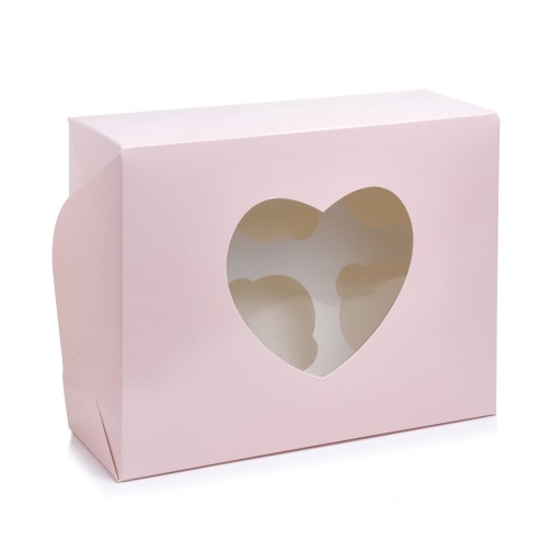 Коробка на 6 капкейків "Серце" пудра, 240*180*90мм