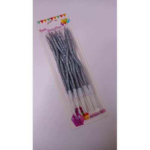 Свічки хвилясті срібні з блиском, 12 шт.