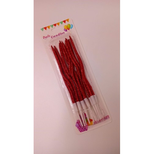 Свічки хвилясті червоні з блиском, 12 шт.