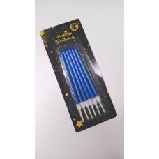 Свічки прямі сині глянцеві, 6 шт.