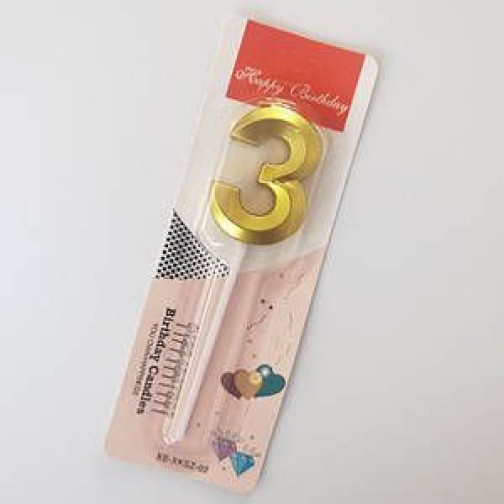 Свічка-цифра "3" грань, золото, 1 шт.