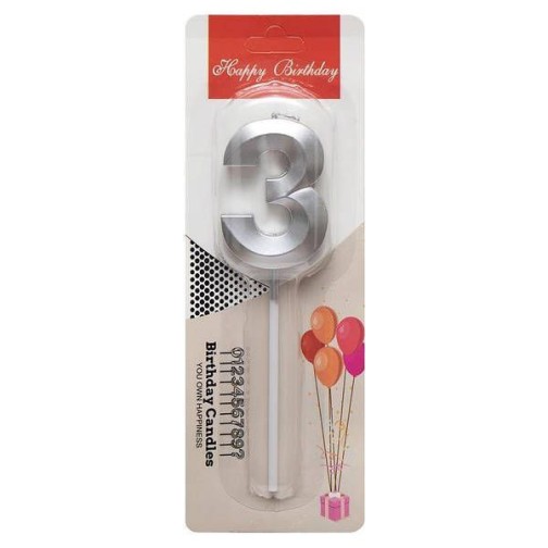 Свічка-цифра "3" грань, срібло, 1 шт.