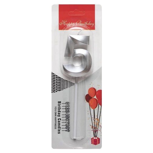 Свічка-цифра "5" грань, срібло, 1 шт.