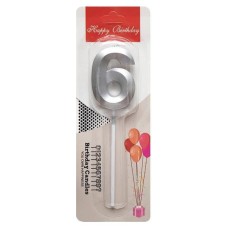 Свічка-цифра "6" грань, срібло, 1 шт.