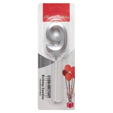 Свічка-цифра "9" грань, срібло, 1 шт.