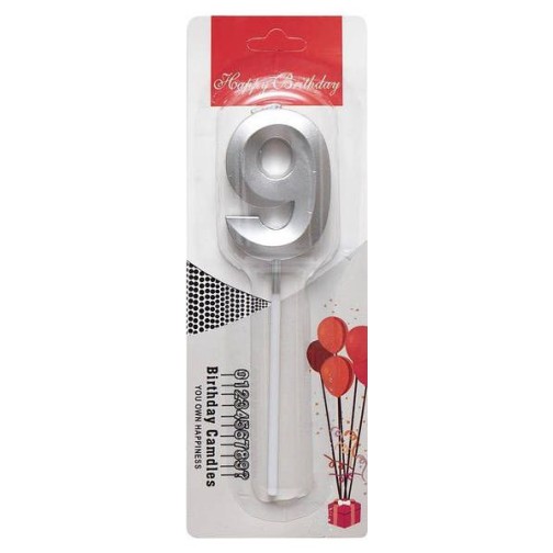 Свічка-цифра "9" грань, срібло, 1 шт.