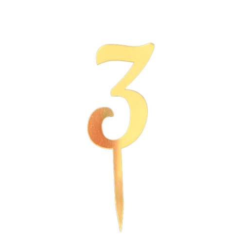 Топер-цифра акриловий “3” золото, 70 мм