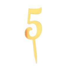Топер-цифра акриловий “5” золото, 70 мм
