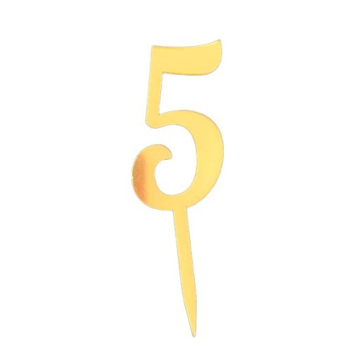 Топер-цифра акриловий “5” золото, 70 мм