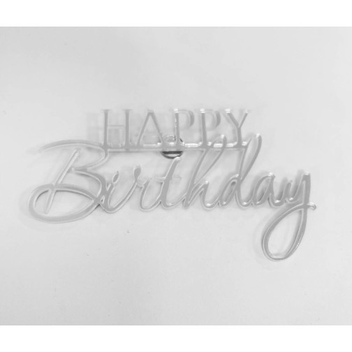 Топер акриловый боковой "Happy Birthday" срібло, 100*45