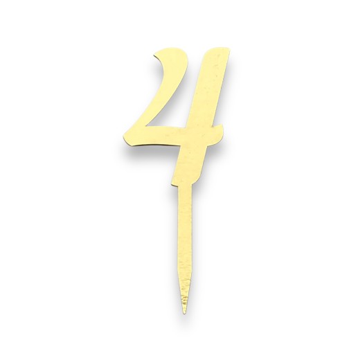 Топпер-цифра "4" картонний, золото/срібло, 70 мм