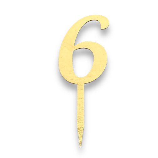 Топпер-цифра "6" картонний, золото/срібло, 70 мм