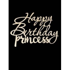 Топер "Happy Birthday princess" з золотого акрилу 2 мм, 110*80