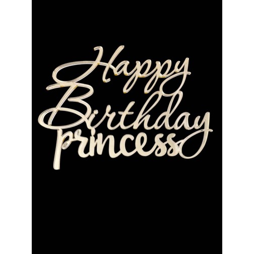 Топер "Happy Birthday princess" з золотого акрилу 2 мм, 110*80