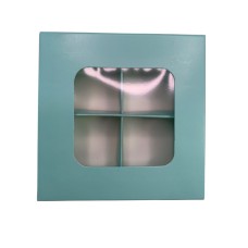 Коробка для 4 цукерок з бортиком з захисним лаком, мʼятного кольору, 110*110*30