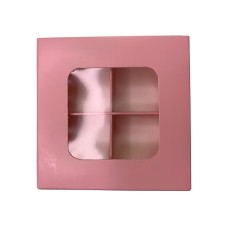 Коробка для 4 цукерок з бортиком з захисним лаком, рожева, 110*110*30