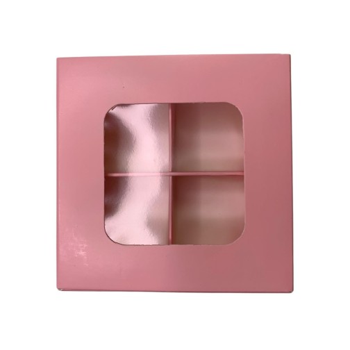 Коробка для 4 цукерок з бортиком з захисним лаком, рожева, 110*110*30