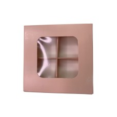 Коробка для 4 цукерок з бортиком з захисним лаком, кольору пудри, 110*110*30