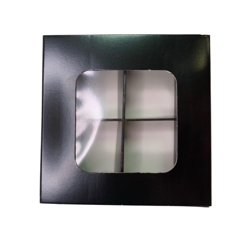 Коробка для 4 цукерок з бортиком з захисним лаком, чорна, 110*110*30