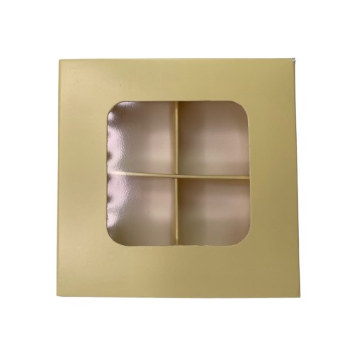 Коробка для 4 цукерок з бортиком, з захисним лаком, жовта, 110*110*30