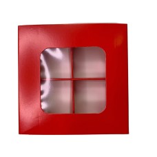 Коробка для 4 цукерок з бортиком, з захисним лаком, червона, 110*110*30