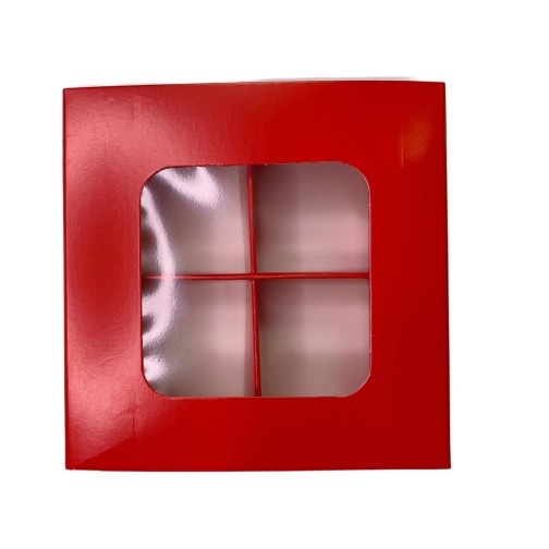 Коробка для 4 цукерок з бортиком, з захисним лаком, червона, 110*110*30