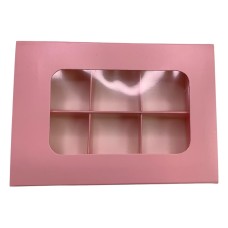 Коробка для 6 цукерок з бортиком з захисним лаком, рожева, 151*108*30