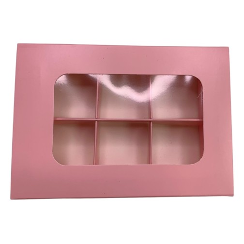 Коробка для 6 цукерок з бортиком з захисним лаком, рожева, 151*108*30