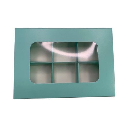 Коробка для 6 цукерок з бортиком з захисним лаком, кольору м'яти, 151*108*30
