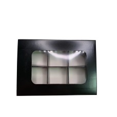 Коробка для 6 цукерок з бортиком з захисним лаком, чорна, 151*108*30