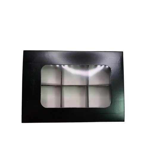 Коробка для 6 цукерок з бортиком з захисним лаком, чорна, 151*108*30