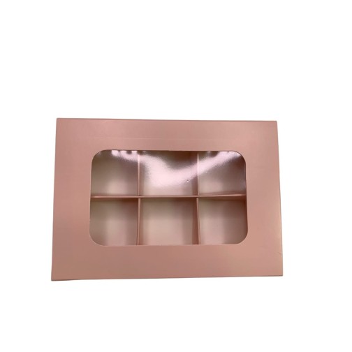 Коробка для 6 цукерок з бортиком з захисним лаком, кольору пудри, 151*108*30