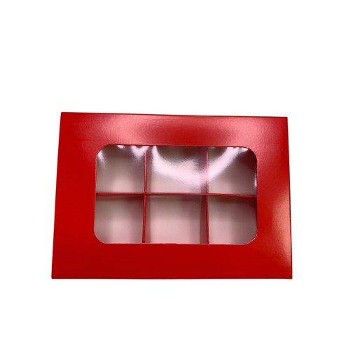 Коробка для 6 цукерок з бортиком з захисним лаком, червона, 151*108*30