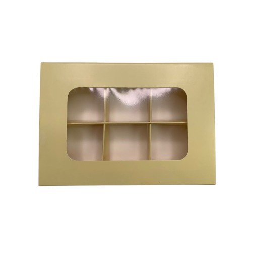 Коробка для 6 цукерок з бортиком з захисним лаком, жовта, 151*108*30