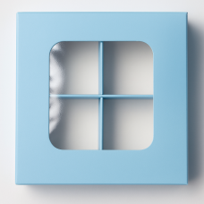 Коробка для 4 цукерок з бортиком, з захисним лаком, блакитна, 110*110*30