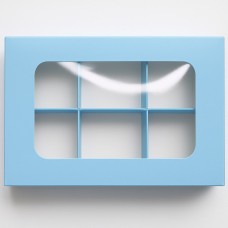 Коробка для 6 цукерок з бортиком з захисним лаком, блакитна, 151*108*30