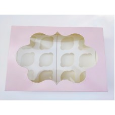 Коробка на 12 капкейків "Пудра", із вікном. 354*241*90мм