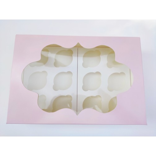 Коробка на 12 капкейків "Пудра", із вікном. 354*241*90мм