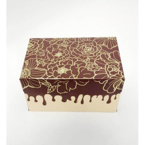 Коробка для 2 капкейків, маффінів, кексів "Шоколадні квіти",с тиснением "золото" 160*110*85
