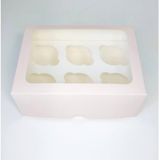 Коробка для 6 капкейків пудрова з прямим вікном, 240*180*90мм