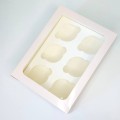Коробка для 6 капкейків пудрова з прямим вікном, 240*180*90мм